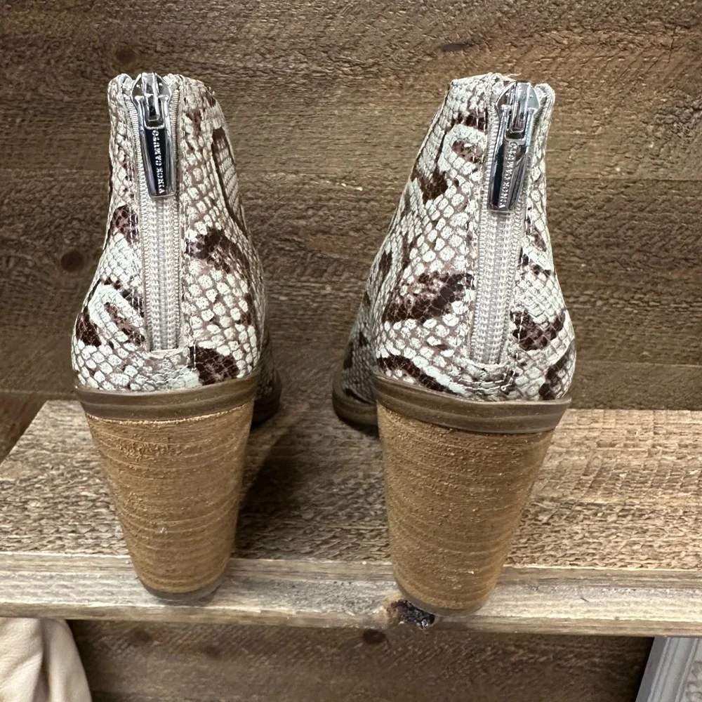 Vince Camuto Snake Print Leather Block Heel Booties – Size 8.5M / 39